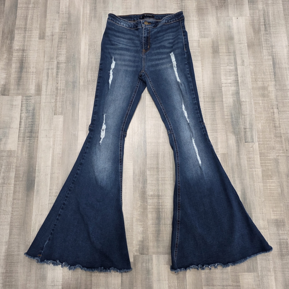 Lucky & Blessed Dark Blue Flare Bellbottom Jeans EUC
